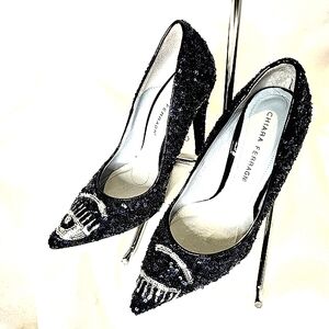 "Chiara Ferragni" Navy Blue/Silver Sequin Women's Shoes